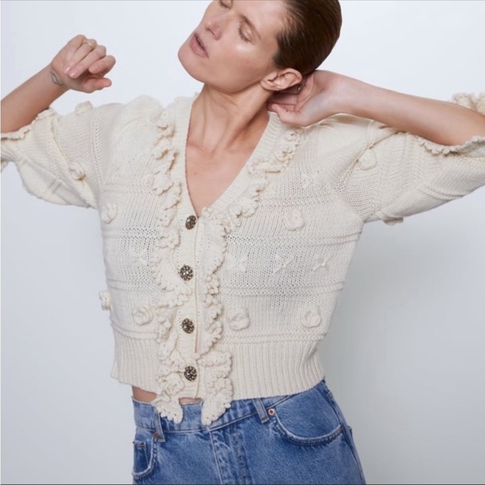 Zara Cream Button-Up Sweater